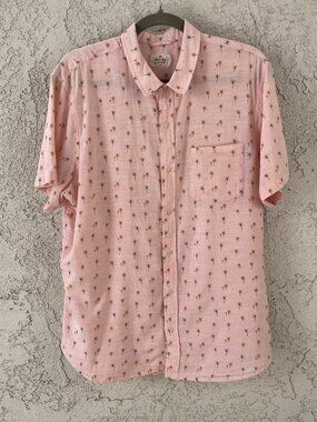 Marine Layer Mens Shirt Pink Palm Tree Print Short Sleeve Cotton Button Up Large